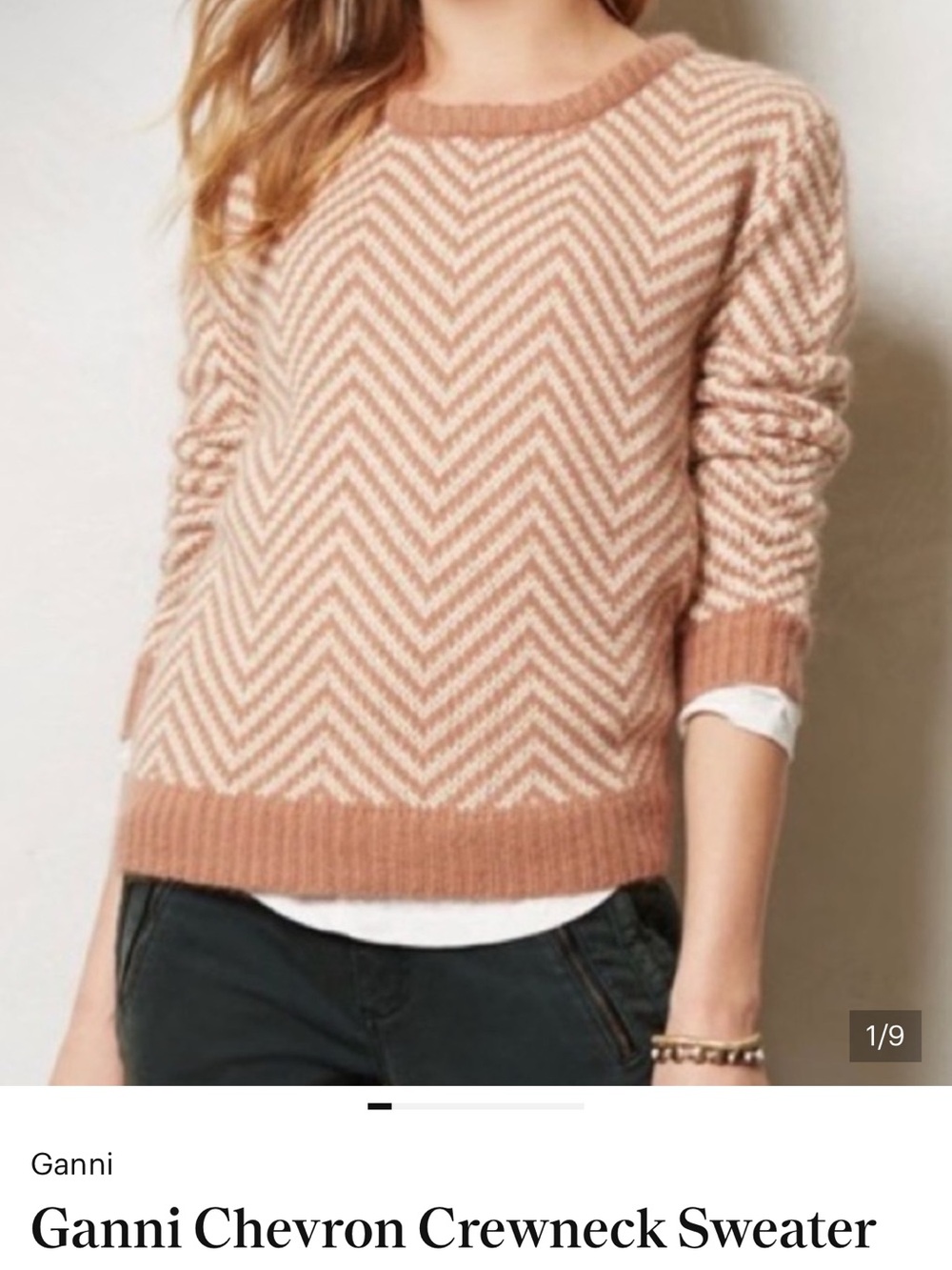 Ganni Women's Beige Chevron Knit Sweater XS